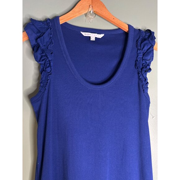 The Nines by Hatch Maternity Dress M Blue Midi Ruffle Trim Sleeveless Comfy - Picture 2 of 6